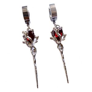 Gothic Ruby Earrings Punk Earrings for Men Women Goth Flower Blood Red Roses Crystal Dangle Earring Women's Halloween Jewelry - Product Image 5