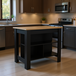 Isla de Cocina Dozza con Tres Estantes, Acabado Negro Wengue, Diseño Moderno para Almacenamiento en la Cocina - Product Image 2