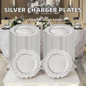 Platos de Plástico Modernos Plateados para Cena, Paquete de 100 Unidades, para Bodas y Eventos - Product Image 2