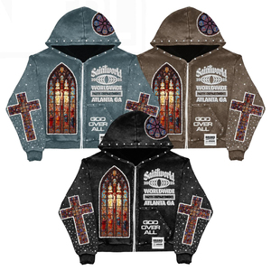 Sudadera con Capucha y Cremallera para Hombre Saintworld, Estampado de Cruz de Vitral, Chaqueta Estilo Urbano, Ropa de Invierno, Corte Regular - Product Image 6
