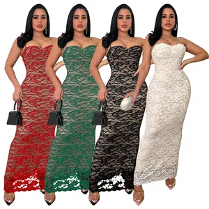 Été 2024 femmes dames sexy sans manches maxi longue dentelle blanche tissu élégant mariage robe de soirée robe pour les femmes l'obtention du diplôme