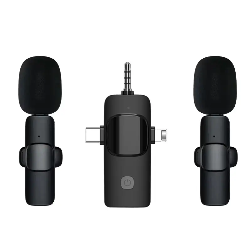 Trend 2024 Novo kit de vlogging mini microfone portátil de lapela para equipamentos de estúdio de transmissão ao vivo 3 em 1 microfone de lapela com clipe sem fio