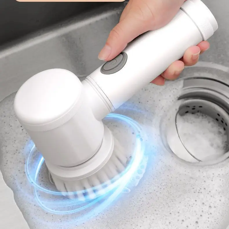 Brosse de nettoyage électrique multifonctionnelle 5 en 1 à mains libres Brosse magique avec chargement USB Évier de cuisine et lavabo de salle de bain