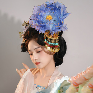 New handmade Tang style 3D extra-<b>large</b> hot stamped peony hair clip, Hanfu headdress, hair <b>ornament</b>, hot stamped flower hair - Product Image 1