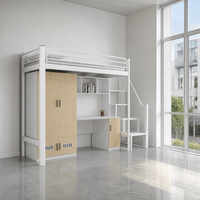 Lit mezzanine moderne en métal tout-en-un avec poste de travail et placard intégrés, avec escalier, pour enfants, adolescents, écoles, hôpitaux, dortoirs, chambres