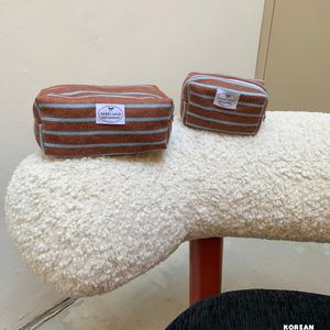 Bolsa de maquillaje de tela de rizo a rayas, bolsa absorbente de algodón puro para mujer, bolsas de viaje suaves y cómodas - Product Image 5