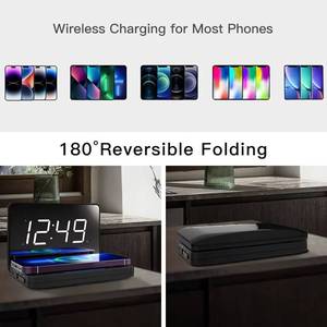 Chargeur sans fil 15W pour téléphone, réveil numérique avec miroir, veilleuse 3 en 1, charge rapide, pliable à 180 degrés, OEM <span class=keywords><strong>DOM</strong></span> personnalisé - Product Image 3