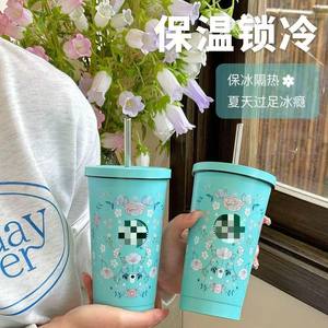 Gobelet en paille Starba Spring Floral, un gobelet en acier inoxydable de grande capacité de 500 ml de haute qualité, anti-fuite et portable - Product Image 3