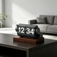 Horloge à affichage carré multifonctionnelle avec base en bois, minuteur, alarme, fonction snooze, affichage de la date et du jour de la semaine