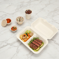 Boîtes alimentaires en bagasse blanches anti-fuite à 2 compartiments, directement de l'usine, pour plats chauds, barbecue, pique-nique et traiteur