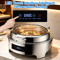 Chauffe-Plat Électrique en Acier Inoxydable avec Contrôle Numérique de la Température, Réchaud Alimentaire pour Buffet avec Couvercle pour Hôtels, Restaurants et Traiteurs