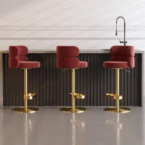 Hot <b>Sale</b> Luxury Furniture Dining Room Modern Metal Gold Fabric <b>Leather</b> bar <b>Chair</b> - Product Image 6