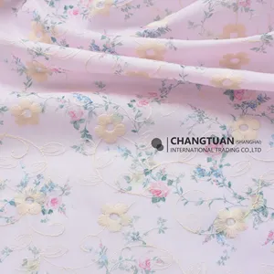 Custom Embroidery Fabric For Women Clothes Vintage Rose Floral Embroidered Fabric