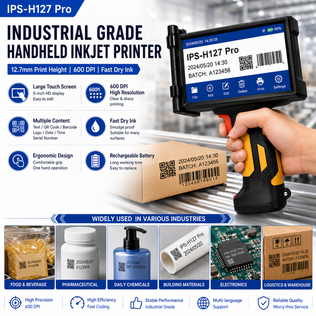 Portable QR Code Barcode Printer Handheld TIJ Inkjet Printer 12.7mm Variable Data Coding Machine
