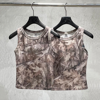 Ropa de Mujer, Primavera Verano, Estilo Urbano, Chicas Modernas, Informal para Exteriores, Ajustada, Sublimación, Camuflaje, Tops Deportivos