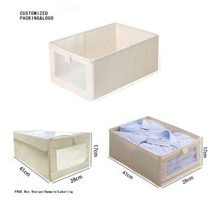 Modern Injection Square 100% Cotton Fabric 19L Dustproof <b>Folding</b> Clothing <b>Storage</b> <b>Box</b> for Bedding Bedroom Balcony Organizer - Product Image 2