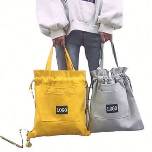 Wholesale Solid Color Design Recycled Travel Custom Logo Cotton Canvas String <b>Drawstring</b> Shopping Tote <b>Backpack</b> - Product Image 1