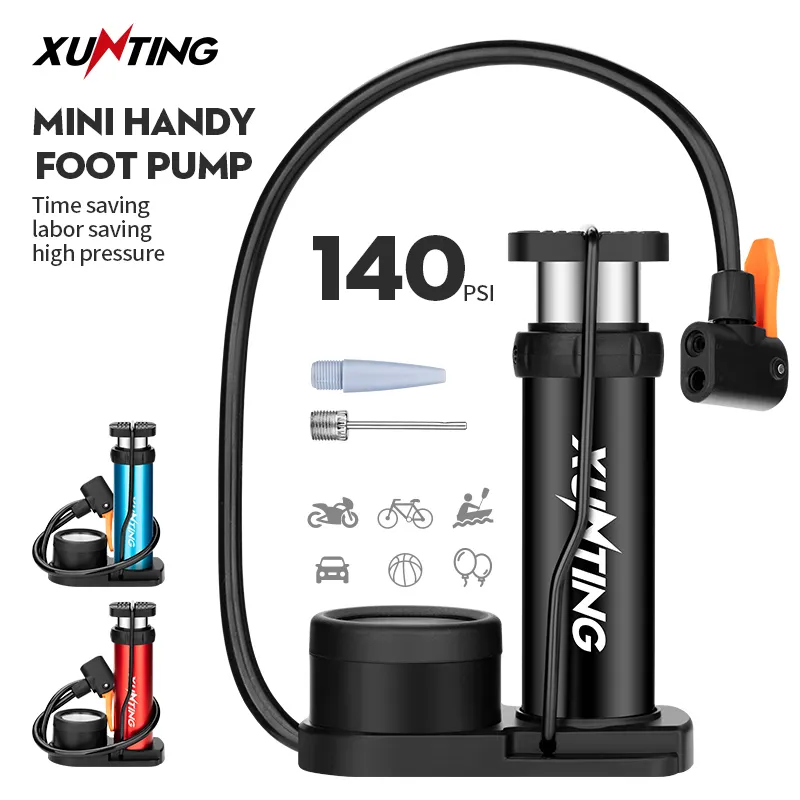Xunting Best Sell Portable Bicycle Air Pump with Pressure Gauge Mini Foot Pump MTB Cycling Accessories Bike Pump