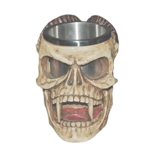 Custom Handmade Removable Polyresin with Stainless Steel Unique 3D Horn Demon <strong>Skull</strong> Drinking Cup Tankard Double Wall Beer <strong>Mug</strong> - Product Image 4