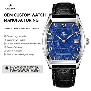 Montre mécanique de luxe OEM 35MM avec boîtier en acier inoxydable, bracelet en cuir, cadran bleu en lapis-lazuli naturel, montres automatiques pour hommes - Product Image 1