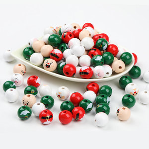 Wooden Christmas Beads Round Santa Claus Printed Loose Beads For <b>Tree</b> Decoration Ornament Accessories Bulk Pack - Product Image 3