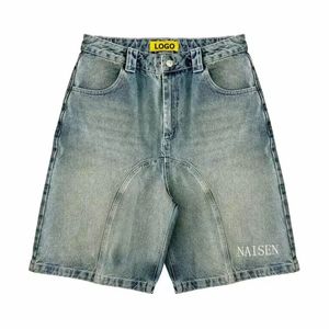 <b>Customized</b> Embroidery mens denim jorts Vintage distressed acid wash shorts Wide <b>Balloon</b> Leg Baggy Fit streetwear men shorts - Product Image 2