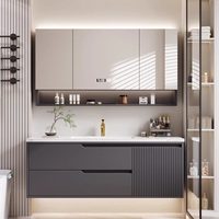 Meuble de salle de bain mural moderne, écologique et durable de haute qualité avec miroir intelligent en céramique pour appartement, hôtel, villa