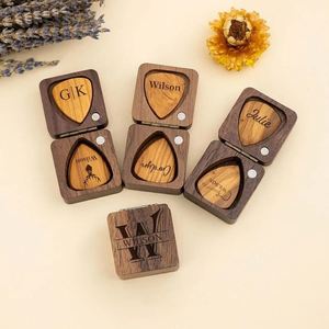 2026 New Style Personalized Carved Black Walnut Wood Guitar Pick <b>Storage</b> <b>Box</b> Set Wooden Gift - Product Image 1