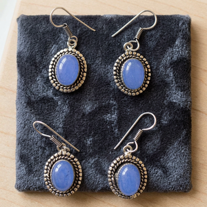 Vintage Gujarat Silver Drop <b>Earrings</b> Blue Crystal/Rhinestone Bezel Setting Classic Women's Jewelry Silver Plated Anniversary - Product Image 2