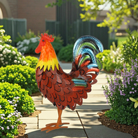 Gallo de hierro Decoración de metal tridimensional Última explosión para exteriores para patio Estación independiente Adorno de jardín rústico