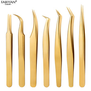 Pinset Ekstensi Bulu Mata Berkualitas Tinggi 45 90 Derajat Ujung Runcing Bahan Stainless Steel Warna Emas - Product Image 1