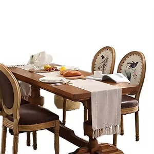 Chemin de <span class=keywords><strong>table</strong></span> vintage en coton et lin tissé, brodé à la main, motif floral, style américain, personnalisable, pour <span class=keywords><strong>mariage</strong></span>, fête, décoration de salle à manger - Product Image 1