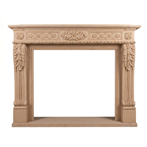 Cheminée en marbre personnalisée, moderne, sculptée à la main, de luxe, en marbre Galala Beige / Galala, avec manteau de cheminée en marbre et cadre de cheminée en marbre - Product Image 2