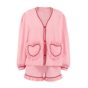 Set Pigiama Due Pezzi da Donna Primavera/Estate Traspirante a Maniche Lunghe <span class=keywords><strong>e</strong></span> Pantaloncini per San Valentino - Product Image 5