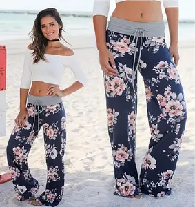 Women Pajama Pants Loose Floral Print Long Pants Wide Leg Pants