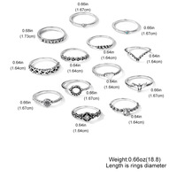 Ensemble de 13 bagues créatives en forme d'oiseau, en argent ancien, avec cœur en diamant, pentagramme en alliage pour femmes