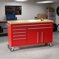 Banc de travail roulant robuste de 60 pouces avec armoire à outils, 6 tiroirs, 1 compartiment de rangement, panneau perforé, roulettes industrielles, personnalisable OEM