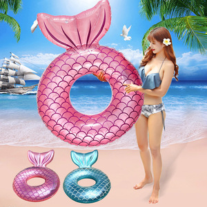 Mermaid Swimming Ring Inflatable Float With Tail For Kids Pool Water Sports Unisex Novelty Design Printed PVC 0.25mm - Product Image 2