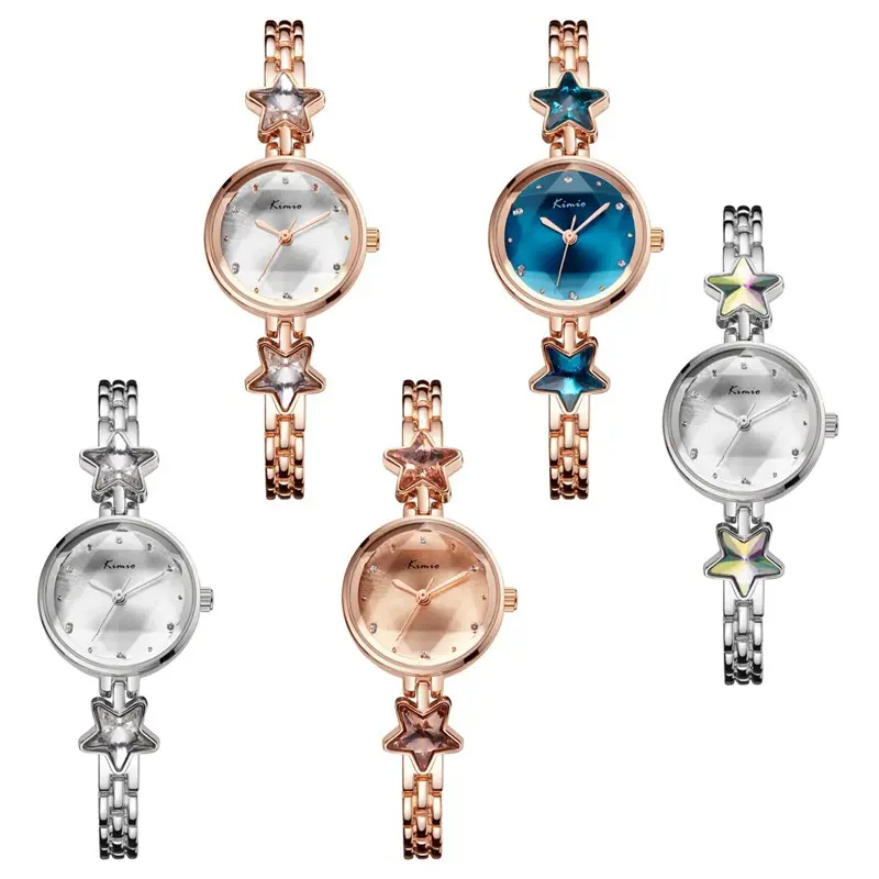 KIMIO-reloj de cuarzo con esfera pequeña para mujer, pulsera de oro rosa con estrella de la suerte, color azul cielo, gran oferta