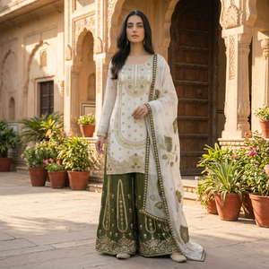 TENNECY Women's New Designer Collection Silk Heavy Embroidery Sequence Work Top-Bottom Dupatta Set Fully Stitched <b>Ankle</b>-Length - Product Image 1