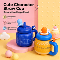 Bouteille isotherme portable en acier inoxydable de 800 ml avec paille, motif dessin animé mignon personnalisé pour enfants, cadeau idéal pour filles