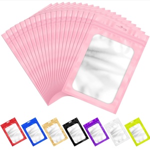 In Stock Custom Printed Resealable Mylar <b>Bags</b> with Window for Lip Gloss Eyelash Sample Jewelry Pink Food Packaging PE Zipper Top - Product Image 2