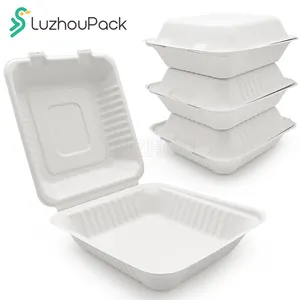 LuzhouPack Emballage de canne à sucre biodégradable Vaisselle à emporter Boîte d'emballage Bento alimentaire jetable