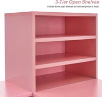 Table de manucure rose en forme de L avec tiroirs et étagères, bureau d'angle pour salon de beauté, station de maquillage