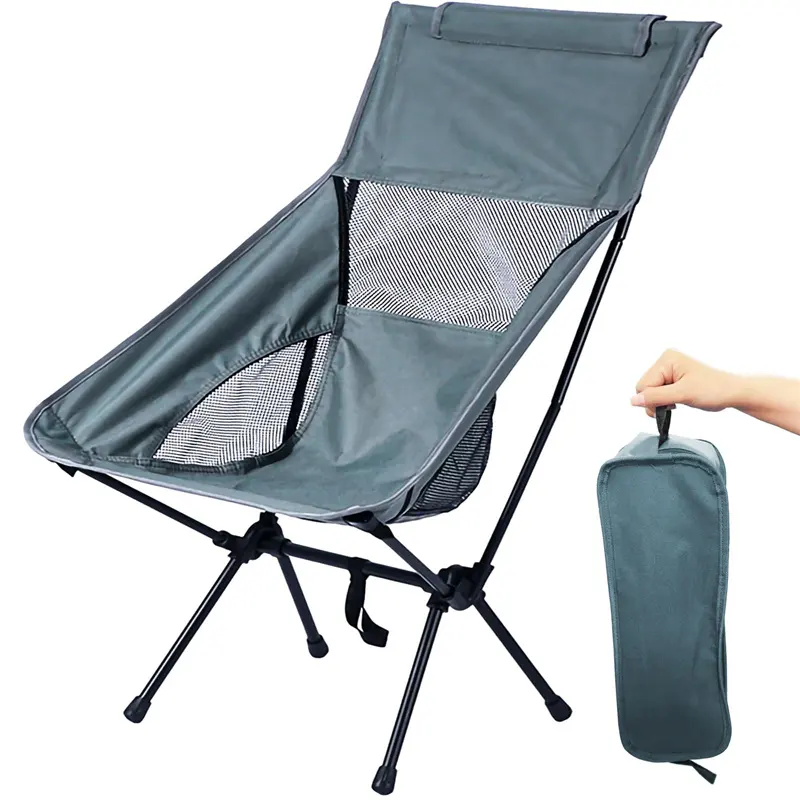 Silla de mochilero portátil para pícnic exterior, cómoda silla de pesca plegable con respaldo alto para acampar