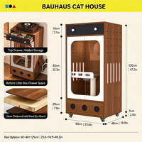 Villa pour chat d'intérieur multicouche OEM/ODM avec roulettes, capsule transparente, ouverture latérale, maison en bois pour chats