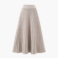 Jupe midi en laine tricotée élégante pour femme, style « Old Money », taille empire, plissée, coupe trapèze, pour l'hiver