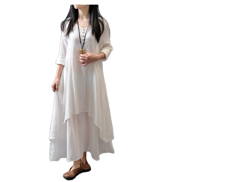 Красивые шаги 2021 PS06421 женское макси с длинным рукавом японский льняной слой Повседневное платье летнее платье женские льняные Хлопковые Платья