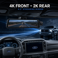 Rétroviseur de streaming style OEM 8,2 pouces pour Ford F150 2015-2026, accessoires, caméra de tableau de bord 4K double objectif avec système d'avertissement d'angle mort BSD