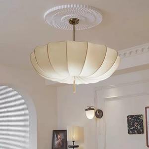 Nordic <b>Vintage</b> French-Style Cream-Color Living Room Chandelier Glass <b>Shade</b> LED Adjustable Height Warm White <b>Light</b>-Middle Size - Product Image 1